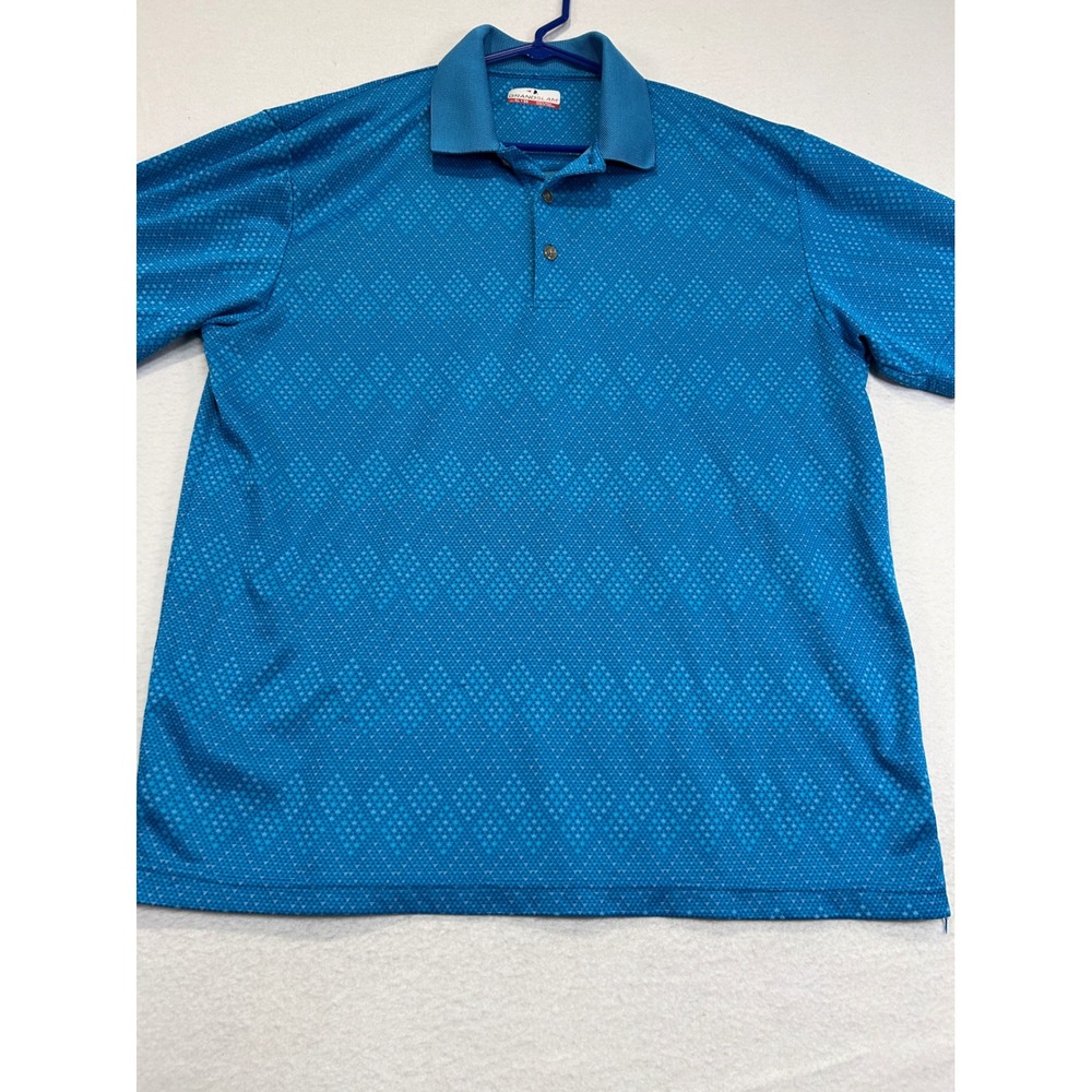 Grand Slam Mens Blue Geometric Diamond Print Polo Shirt XL Short Sleeve Golf